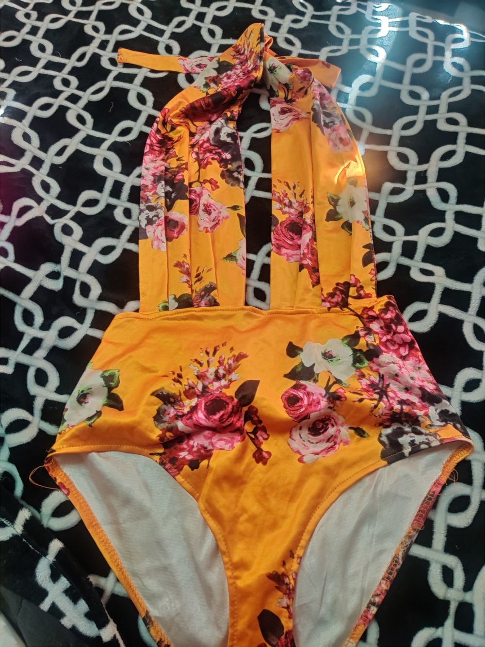 Othr Floral Halter One-Piece Swimsuit in Yellow and Pink